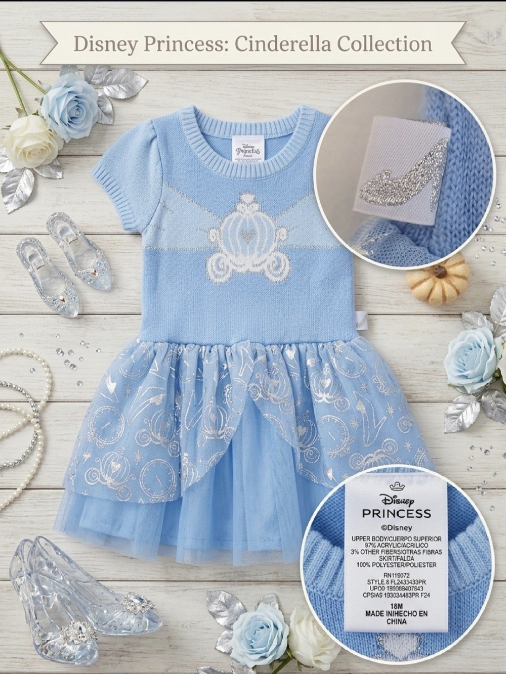 Disney Princess Cinderella Cosplay Sweater Dress Tulle Blue Size 18 M
